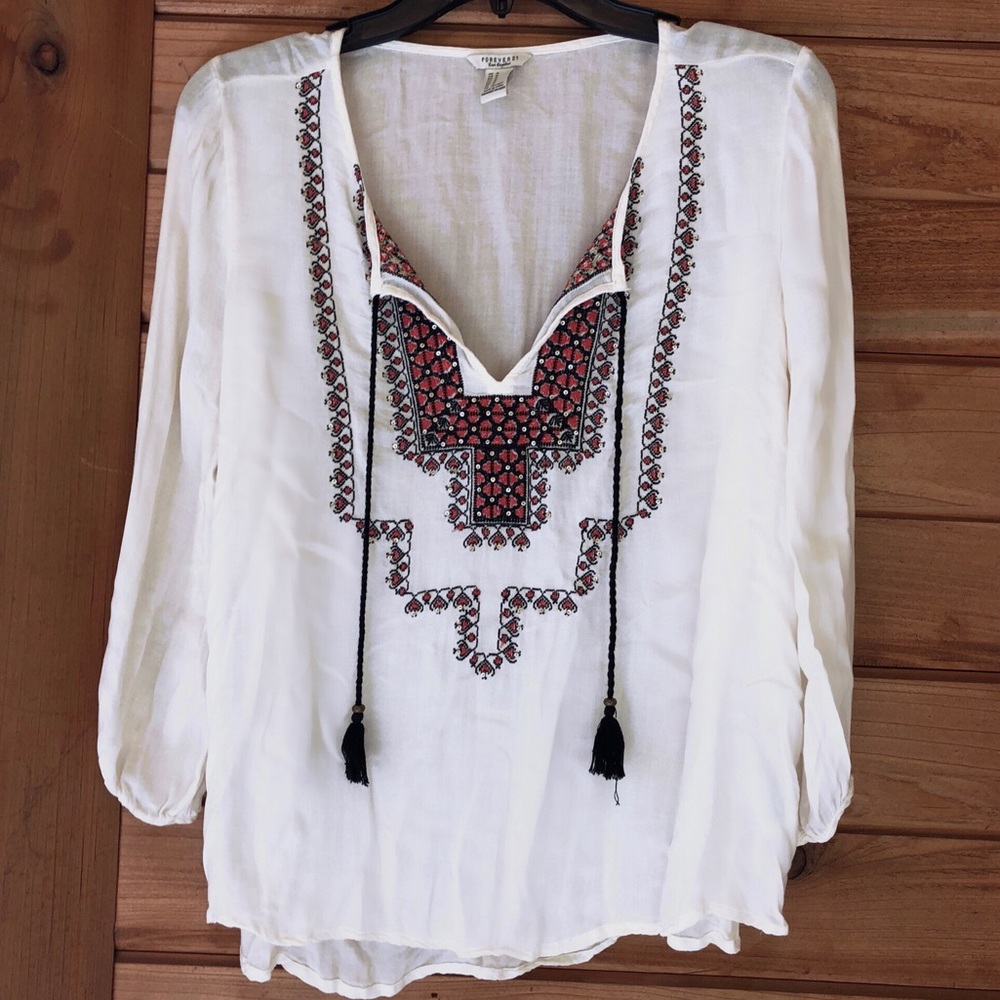 Embroidered Tie Front top